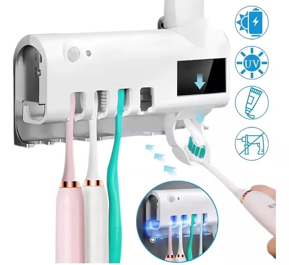 Dispensador Crema Dental + Soporte Esterilizador UV