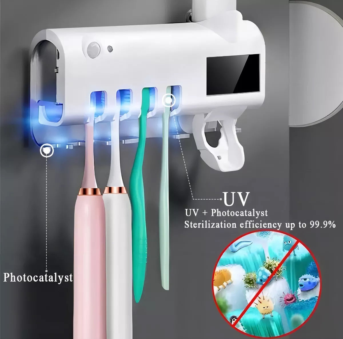 Dispensador Crema Dental + Soporte Esterilizador UV